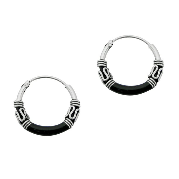 New !! Pair Of Sterling Silver Bali  Multi  Ringed Hoop Earrings 14 mm  ! 